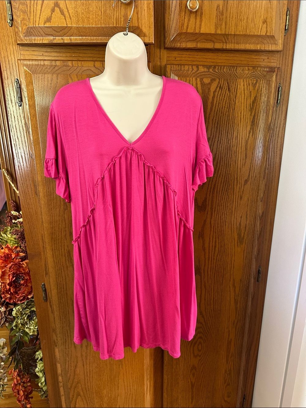 HEIMISH USA Hot Pink V-Neck Flutter Sleeve Tunic